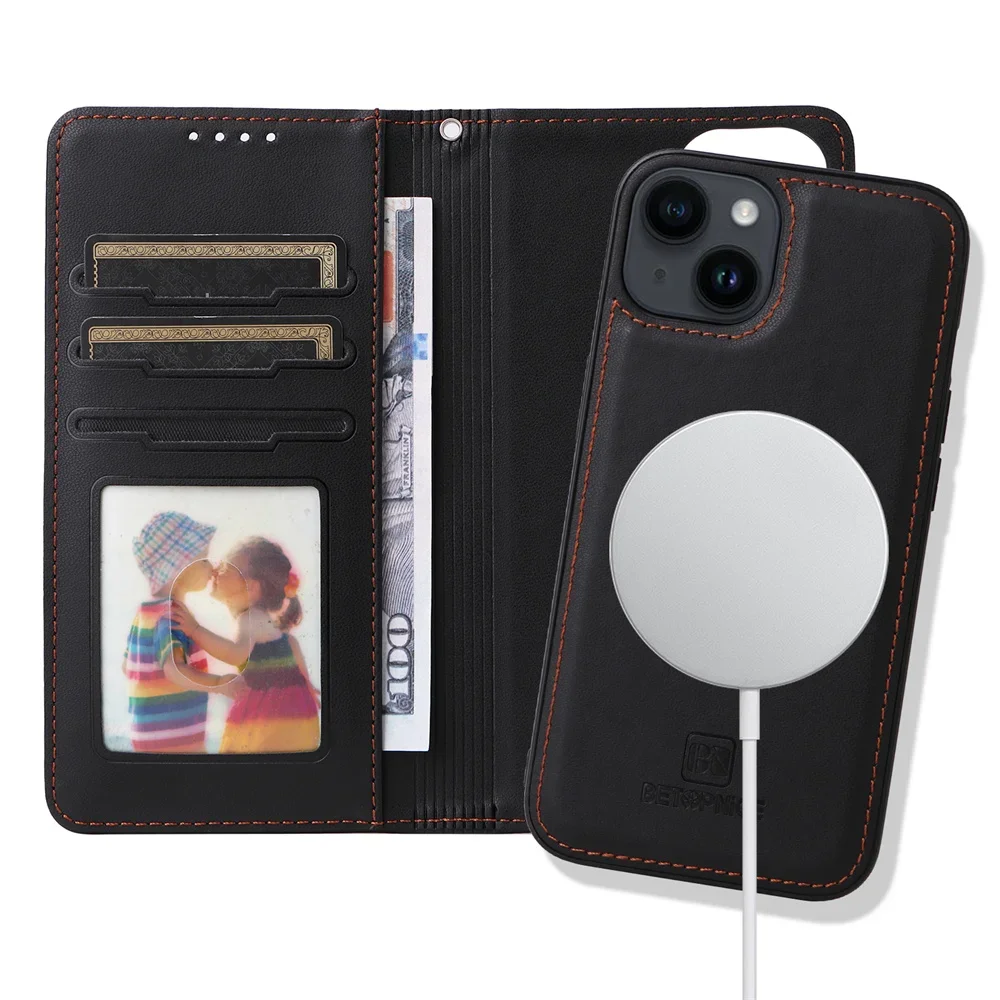 2 in 1 Detachable Wallet Magnetic Leather Case for iPhone 15 14 13 12 11 Pro Max XR Xs Max 7 8 Plus Magnet Clasp Folio Flip Case