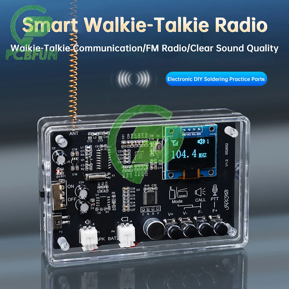 Intercom Radio DIY Electronic Kits Wireless Intercom FM Radio Circuit Board Welding Practice Loose Parts Micro USB Interface