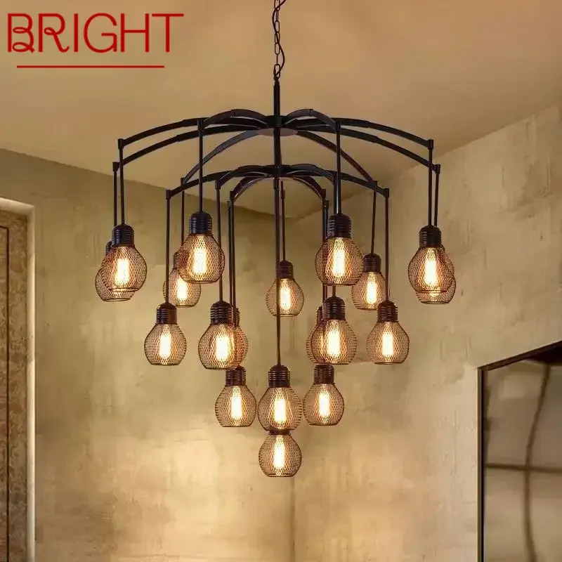 BRIGHT American Retro Pendent Lamp Industrial Wind Living Room Restaurant Loft Clothing Store Cafe Bar Box Homestay Chandelier