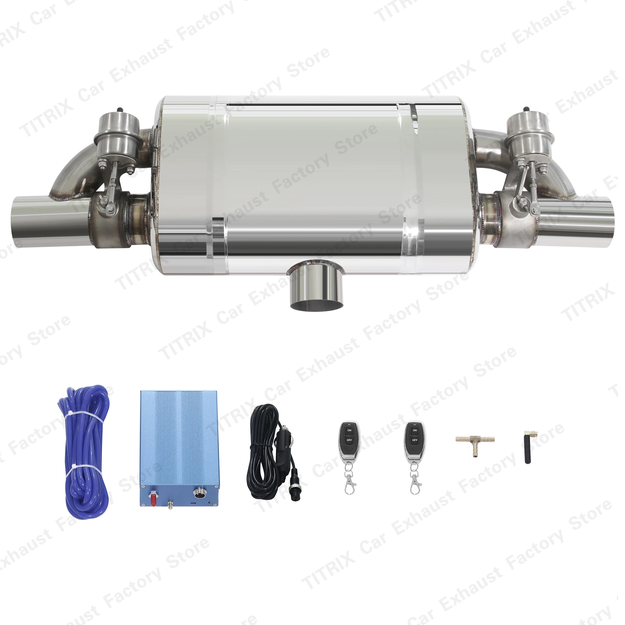Vacuum Valve Control Valved Muffler Kit T Shape Center In Dual Out Stainless Steel Exhaust Mufflers With Remote Controller