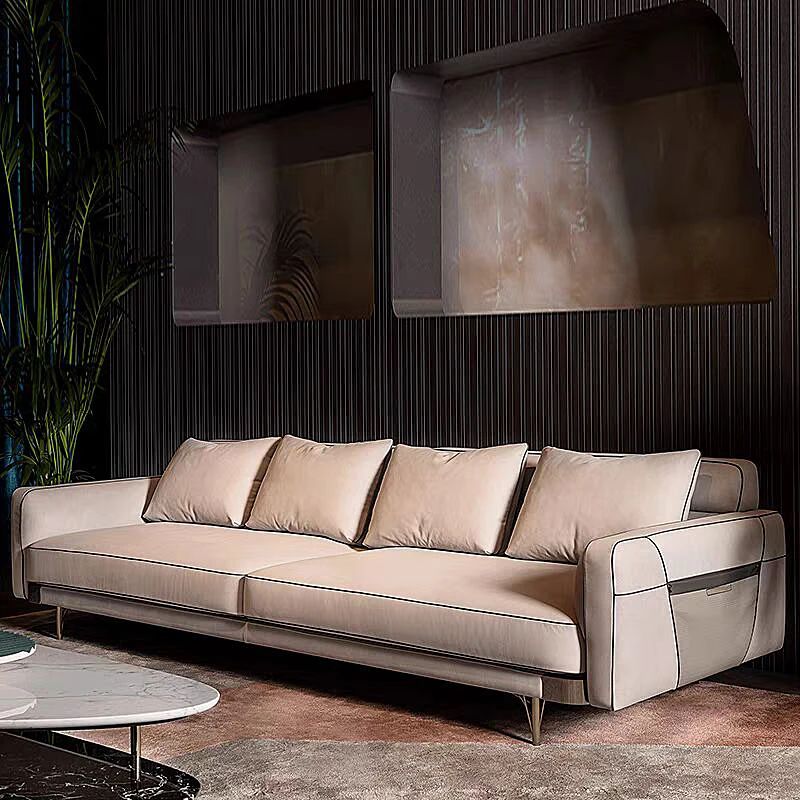 

#Italian Luxury Leather Sofa Set with Stainless Steel Legs Modern Designer for Hotel Apartment Villa Living Room
