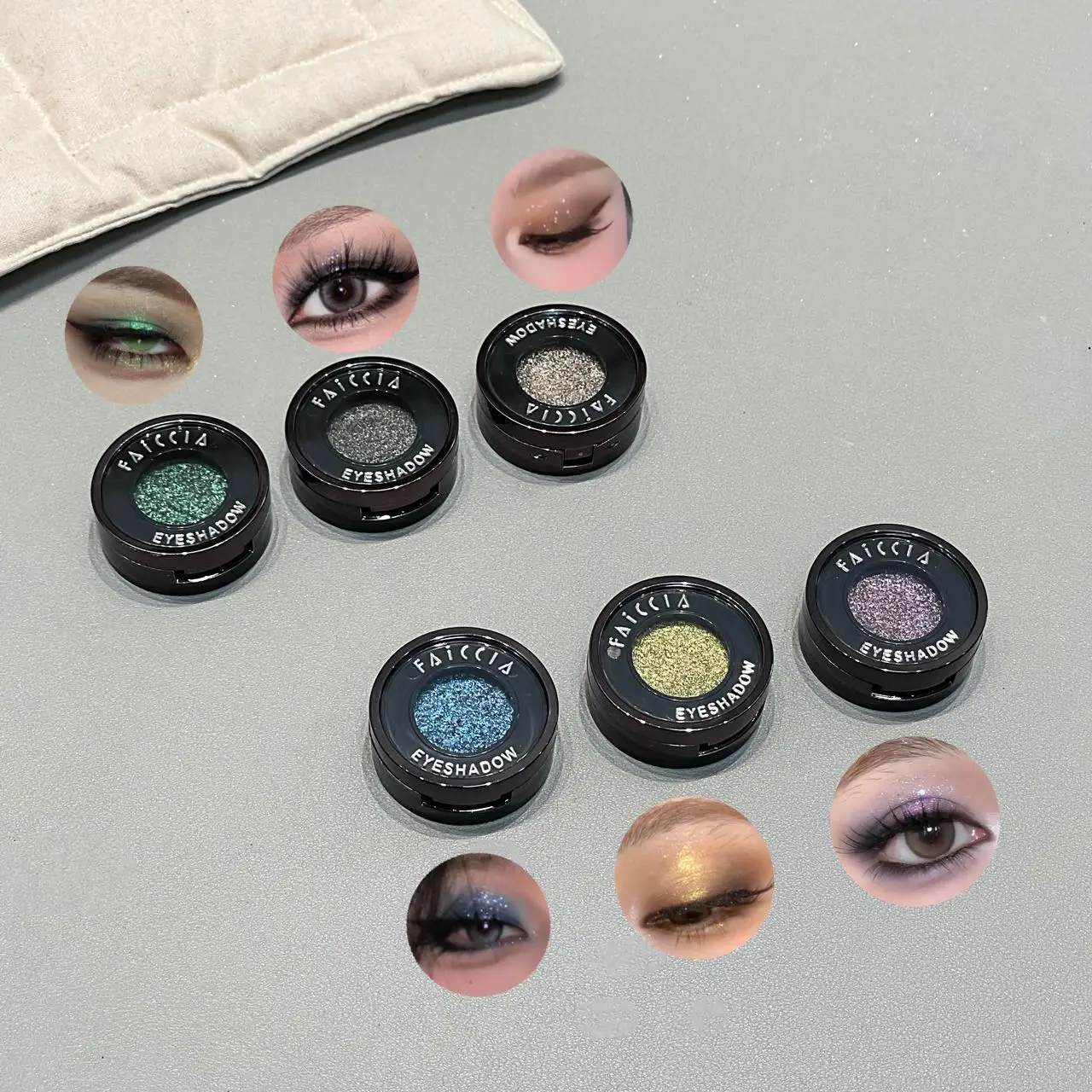 Glitter Eyeshadow – Yellow & Green Shades, Mirror-Like Sparkle, Chameleon Iridescent Finish, Compact size