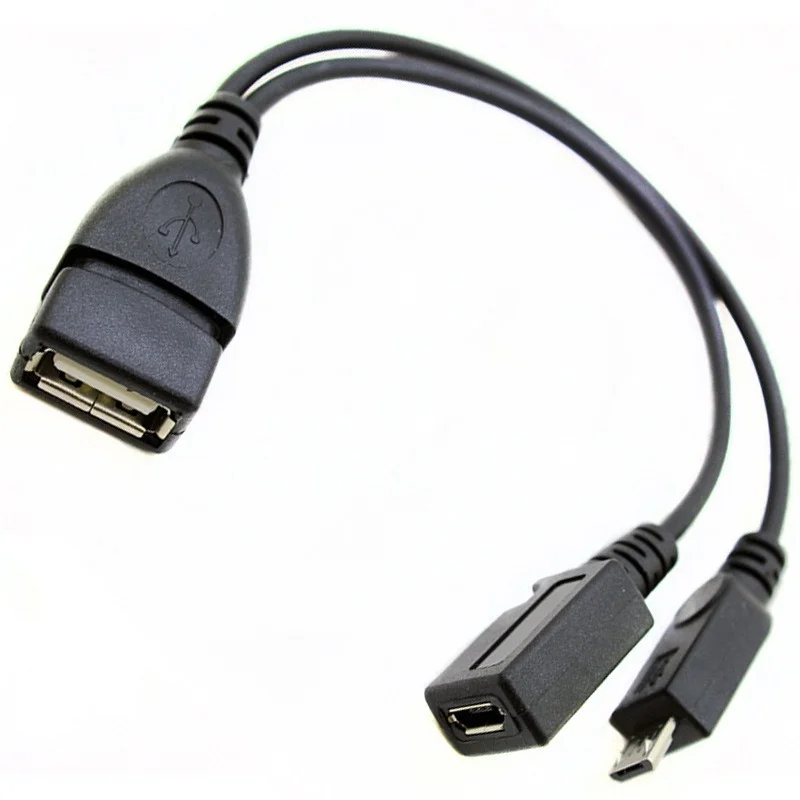 1pc 2 In 1 OTG Micro USB Host Power Y Splitter USB Adapter To Micro 5 Pin Male Female Cable