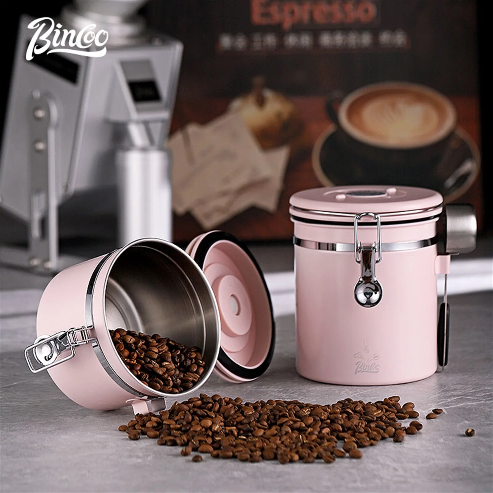 

BINCOO Coffee Bean Seal Can With Unidirectional Exhaust Large Capacity Stainless Steel Coffee Bean Can Sealing Storage Container