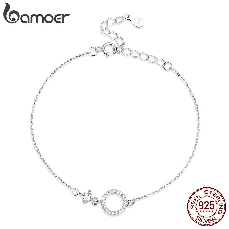 Bamoer Authentic 925 Sterling Silver Simple Ring Bracelet for Women Simple Basic Bracelet for Female Fine Jewelry Wedding Gift