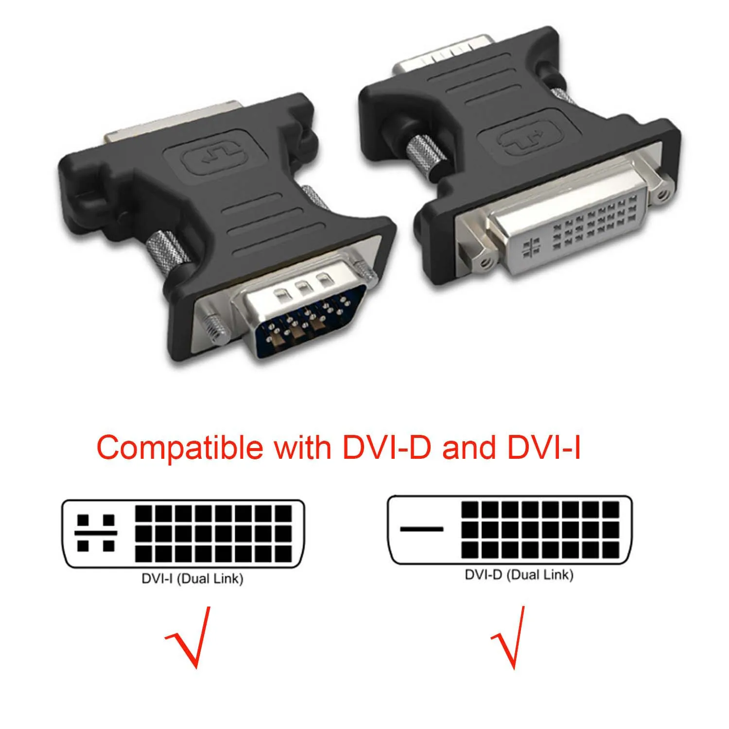 Nowy adapter DVI męski na VGA męski DVI-D 24 + 1 DVI-I 24 + 5 podwójny konwerter adaptera