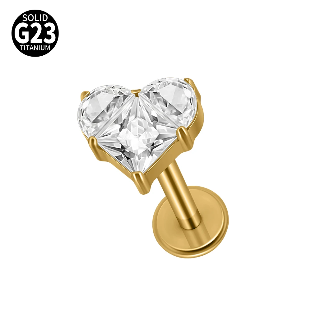 G23 Titanium Moon CZ Internal Thread Labret Piercing Earring