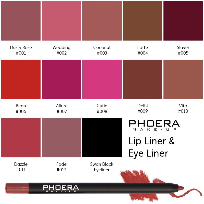 【3pcs-20%OFF】PHOERA 13-color Velvet Lip Liner Matte Smooth Long Lasting Lip Liner Pencil Lip Contour Makeup Beauty Cosmetics