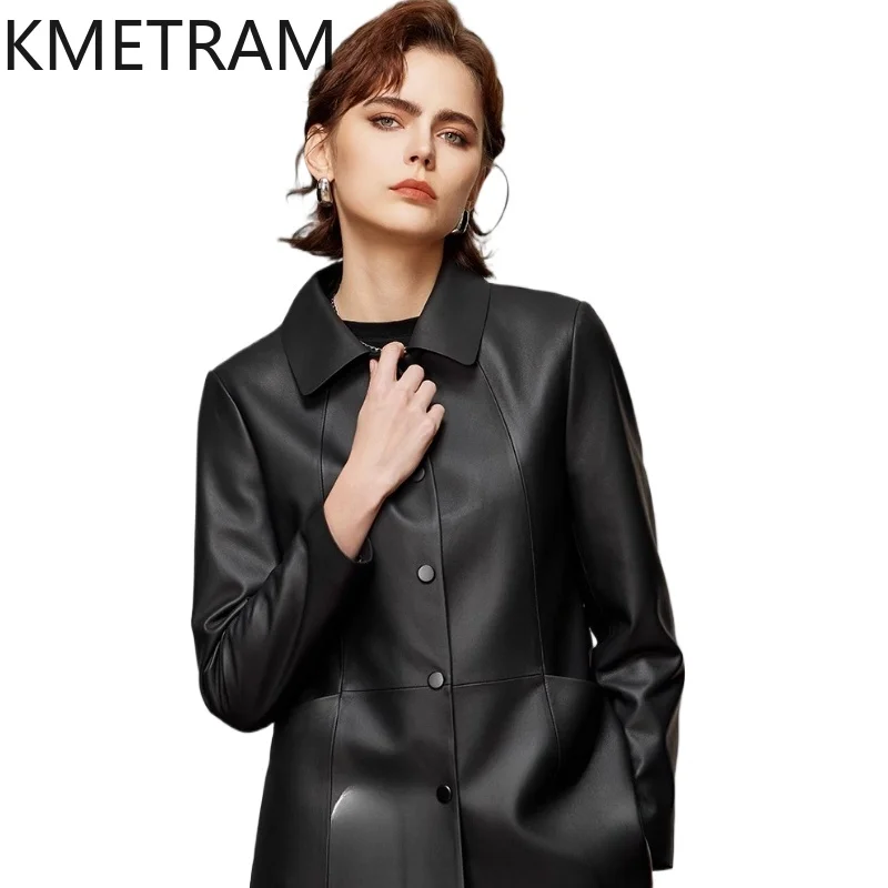 KMETRAM Giacca in pelle di pecora naturale Autunno Fit Nuovi capispalla a maniche lunghe 2025 Trench corto da donna calzeжа bamртка