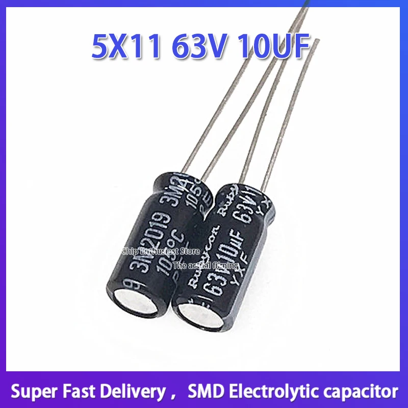 10PCS Rubycon imported aluminum electrolytic capacitor 63v 10uf 5*11Japanese ruby yxf high frequency and long life 5X11 63V 10UF