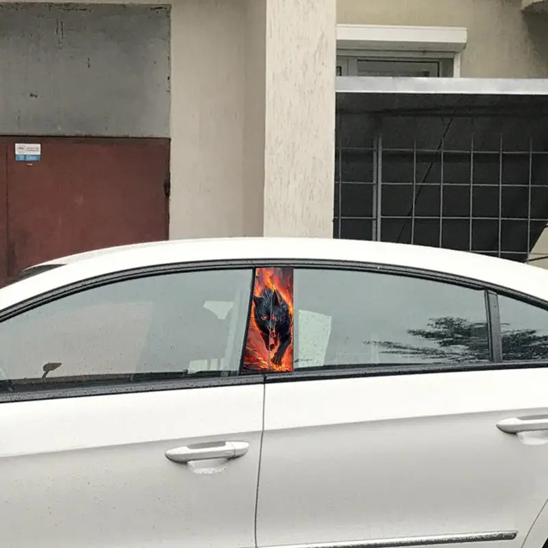 Exterior Door Window Pillar Posts Car Center Column Sticker Black Wolf Engulfed In Flames Side Door Window Cover Window Pillar