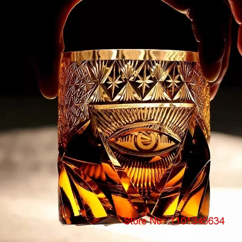 Eye Of God Crystal Whiskey Cup Luxury EDO Kiriko Wine Glass Illuminati Power Symbol Rock Tumbler Whisky Brandy Snifter For Boss