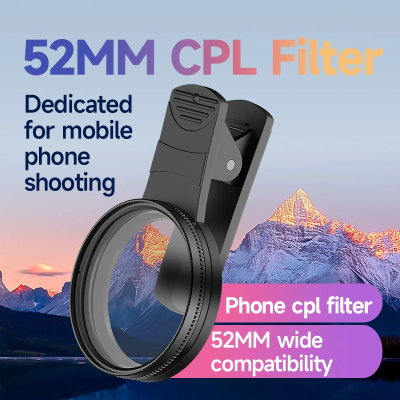 52mm Clip-on CPL Phone Camera Lens Filter for iPhone 15 14 13 12 11 Samsung BLU Motorola Xiaomi and Other Smart Phones