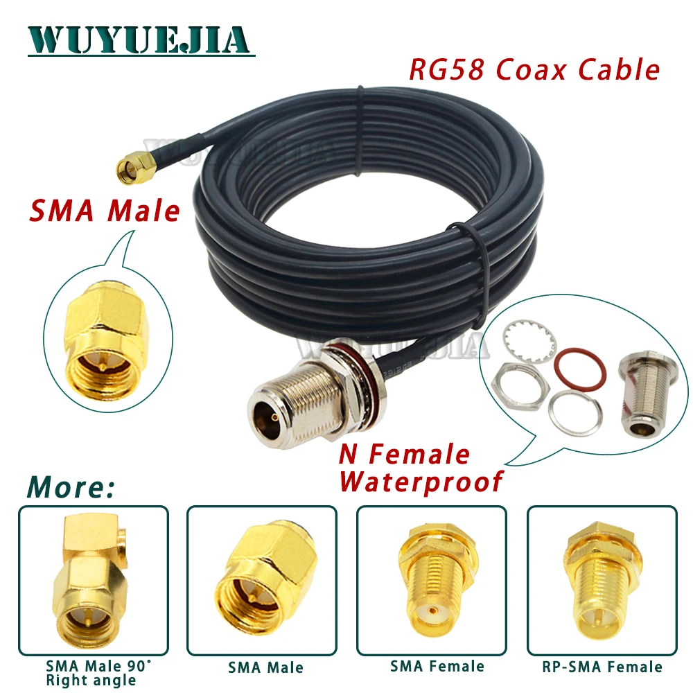 

Waterproof N Type Female to SMA Male Plug RP SMA Female RF Adapter Coaxial Cable Pigtail RG-58 Extension Cord Jumper 10cm~30m