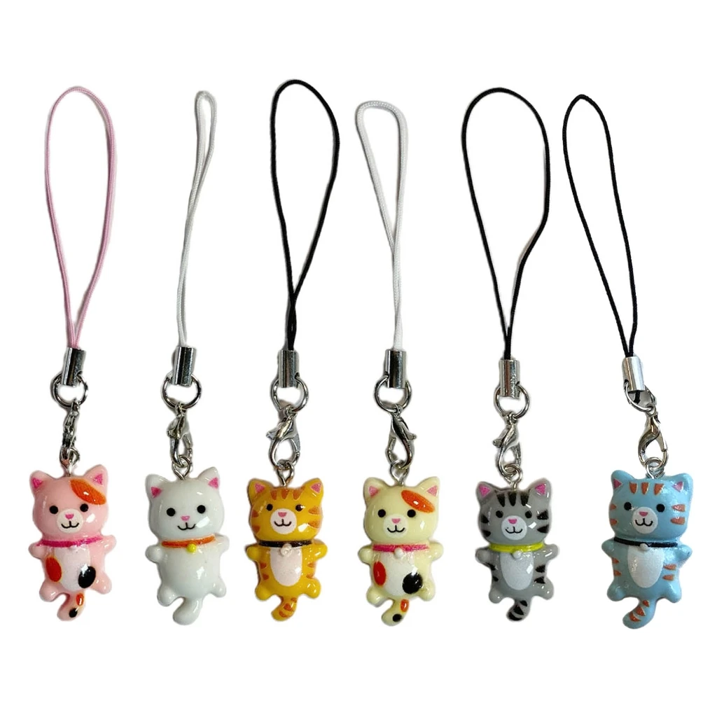 1PC Lovely Cat Pendant Phone Chain Strap Kitten Charm Keychain Phone Lanyard Acrylic Keyring Bag Ornament Jewelry Gift