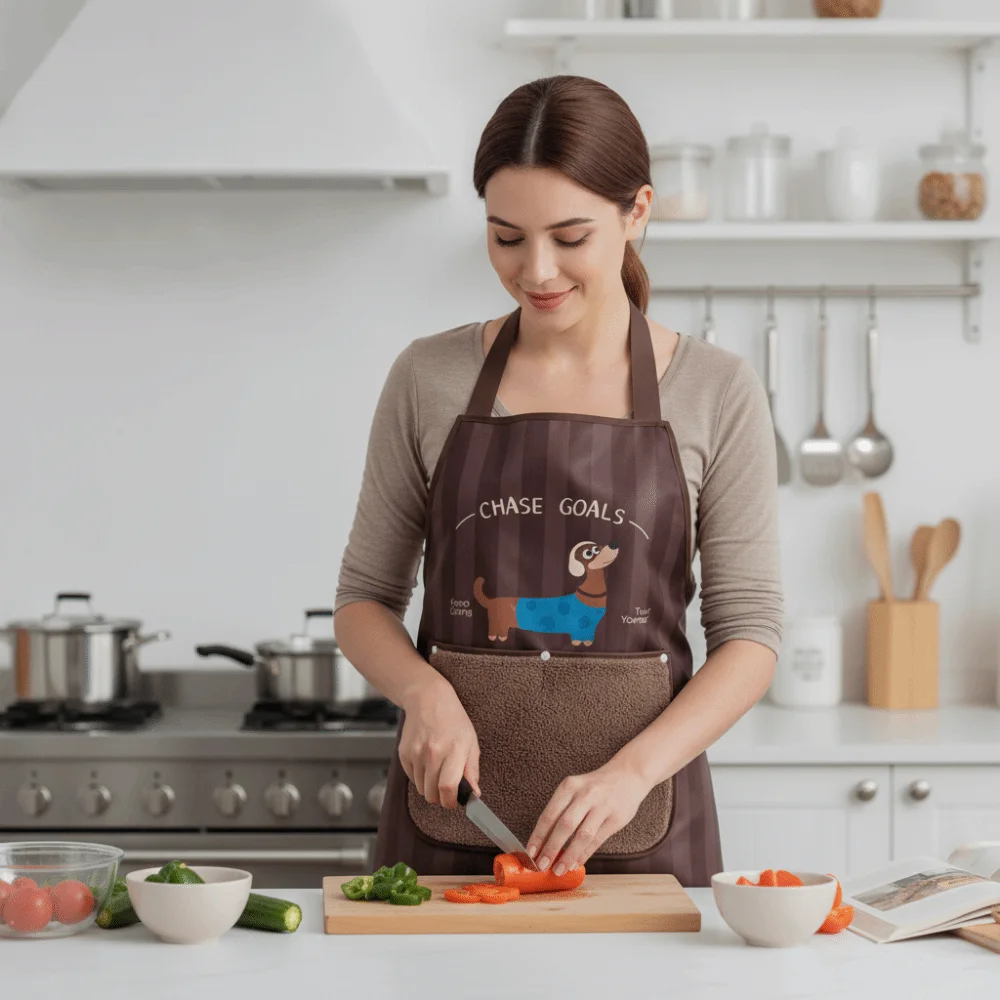 Cartoon Kitchen Oil Resistant Apron Detachable Hand Wipe Dirt-Proof Chef Cooking Apron Washable Large Pocket