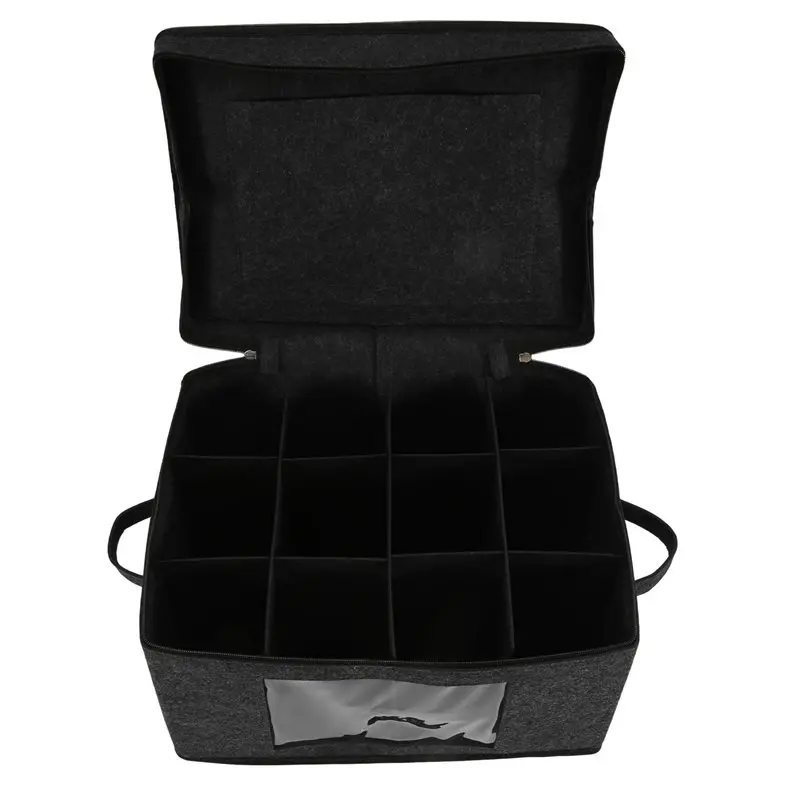 HRBAJ-Japanese Style Felt Organizer For 12 Goblet Wine Glasses-Eco-Friendly Foldable Storage Box
