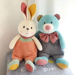 28CM Cute Rabbit Bear Plush Toy Plaid Cloth Scarf Bow Multi-color Matching Soft Sleeping Doll Festival Gift Birthday Gift