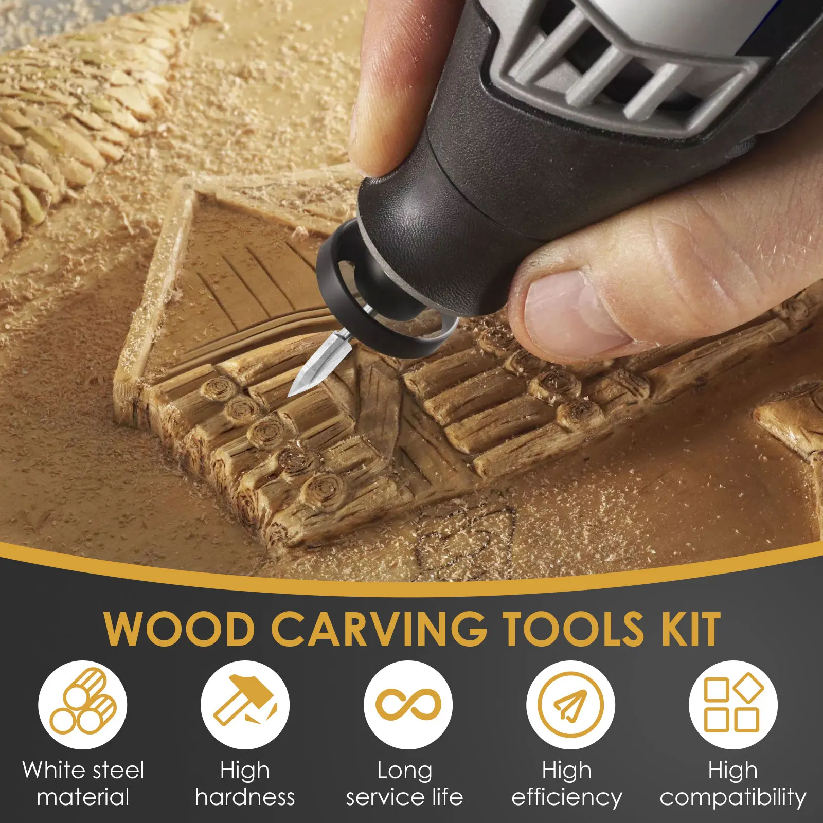 7-teiliges Drehwerkzeug-Holzschnitz-Bit-Set, 3 mm Schaft, weißer Stahl, Holzschnitzerei, Bohrer-Set für Holz, Metall, Schnitzen, Schleifmittel, Dremel-Werkzeug