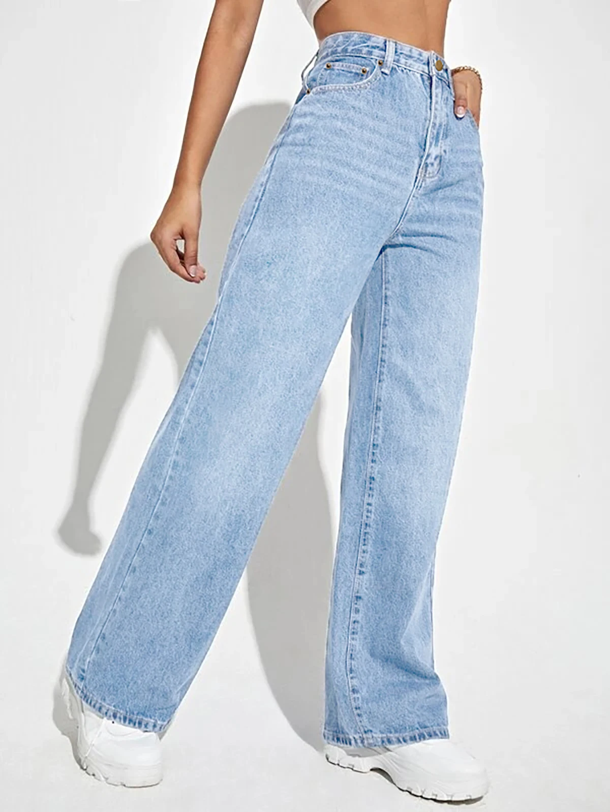 Pantalon en Denim ample à jambes larges pour femmes, vêtement européen et américain, amincissant, taille haute, assorti avec tout, nouvelle collection 2024