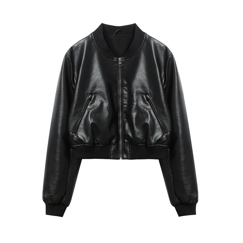 LEIDIANMU Women's 2024 New Vintage Imitation leather Bomber Jacket Coat Top Women's Style Fashion Design Short Baita Clothing