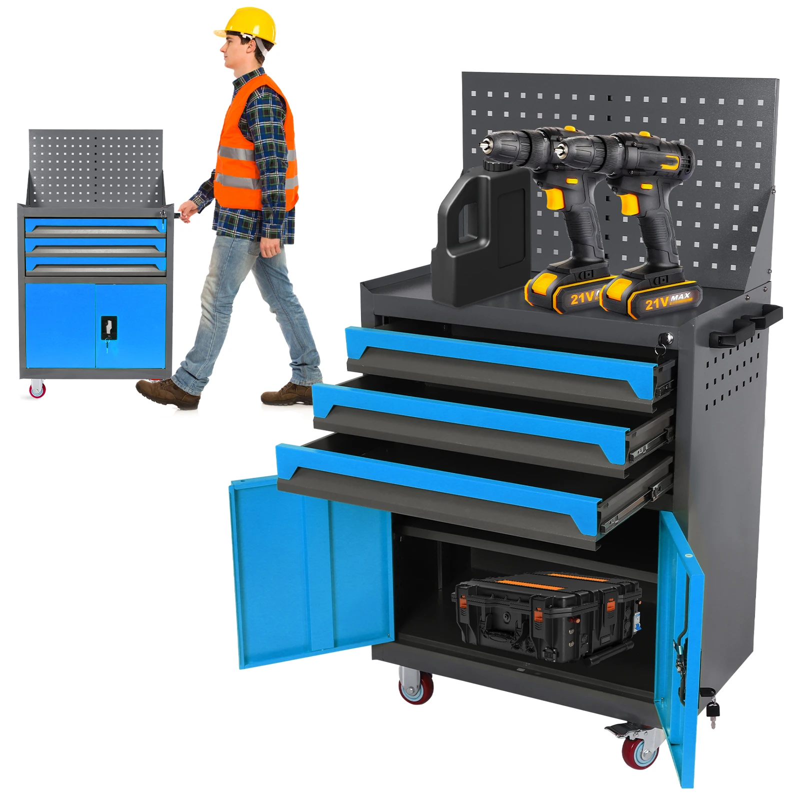 

Tool Storage Cabinet with Drawers Rolling Tool Cart for Workshop Warehouse Garage