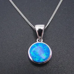 New Design 100% 925 Sterling Silver Pendants Round Cut Opal Fine Jewelry Blue Fire Round Opal Pendants for Women without Chain