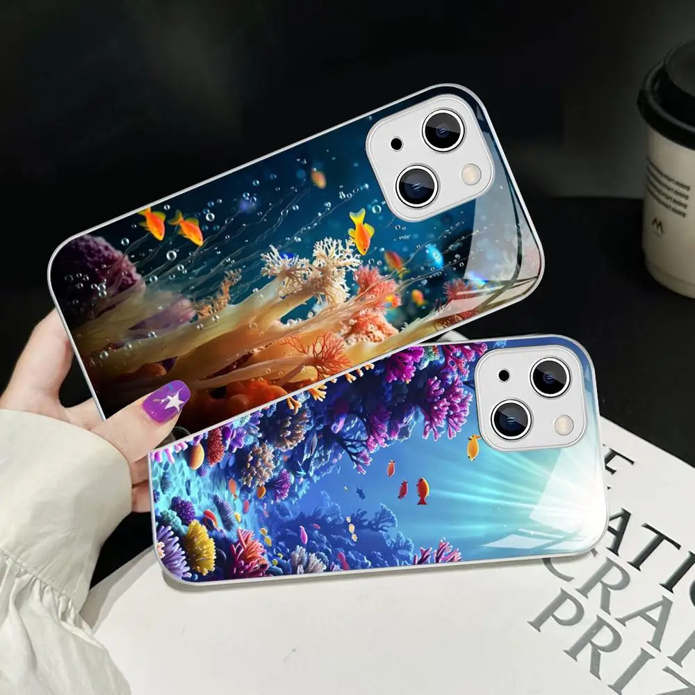 Ocean Sea coral Phone Case Tempered Glass For iphone 14 13 12 11 Pro Mini XS MAX 14Plus X XS XR Cover