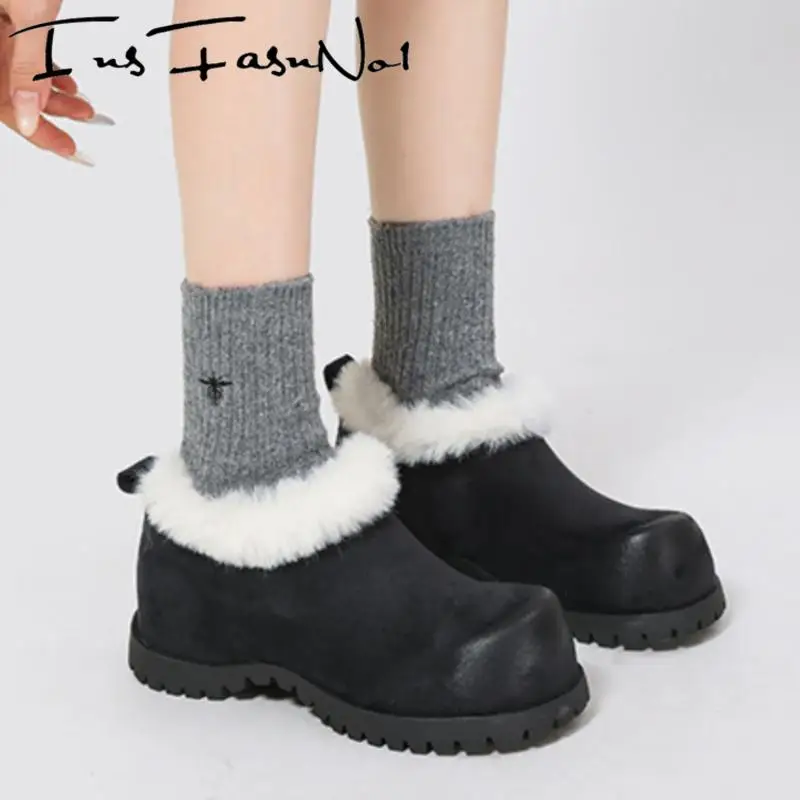 

Модные универсальные женские зимние ботинки на массивном каблуке, зимние уличные теплые ботильоны для подиума, плюшевая повседневная обувь в готическом стиле в стиле ретро Mujer