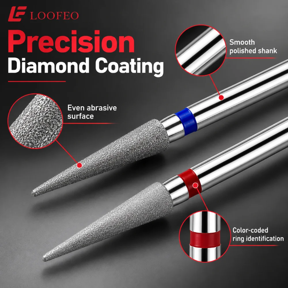 1.3-2.5mm Nail Drill Bit 2pcs Medium Fine Grit Diamond Set Nail File Milling Cutter for Manicure Pedicure Cuticle Burrs Remove