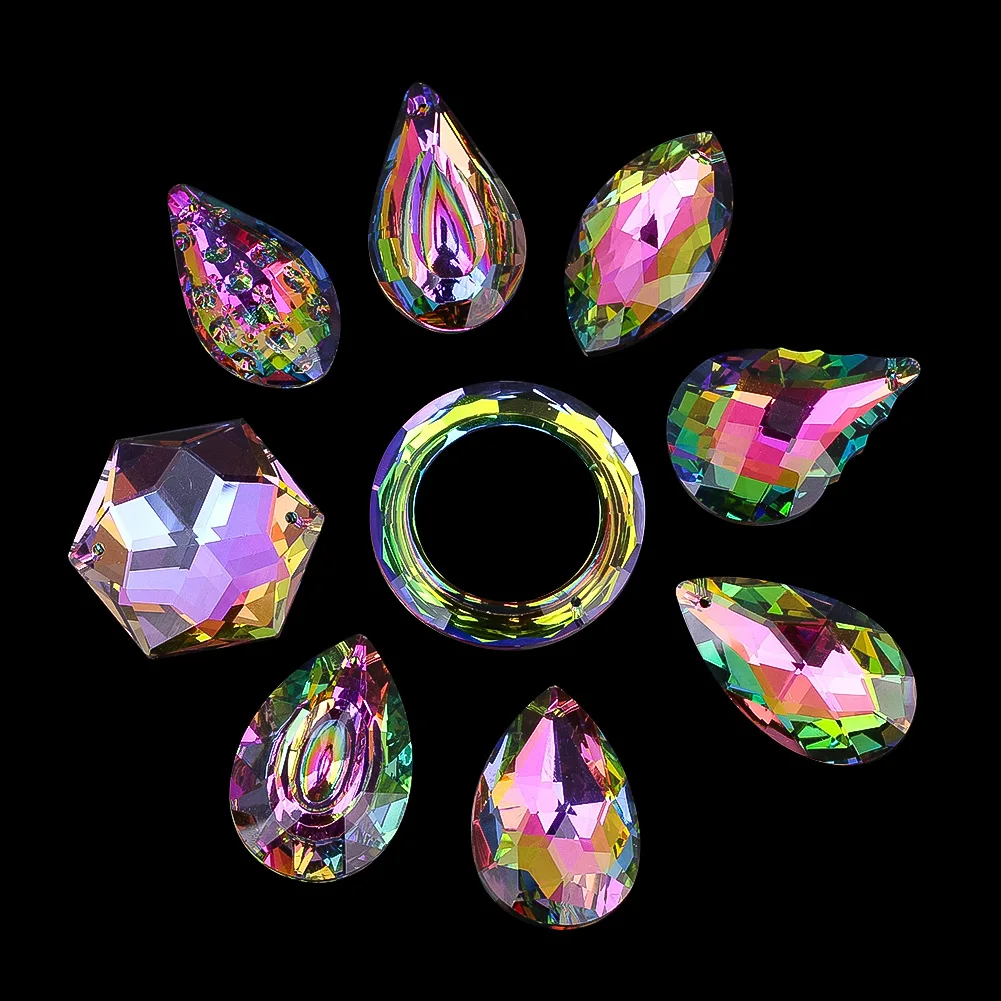 Multiple Color Crystal Pendants Multi-faceted Cut Glass Prism Crystal Chandelier Accessories Rainbow Handmade DIY Home Decor
