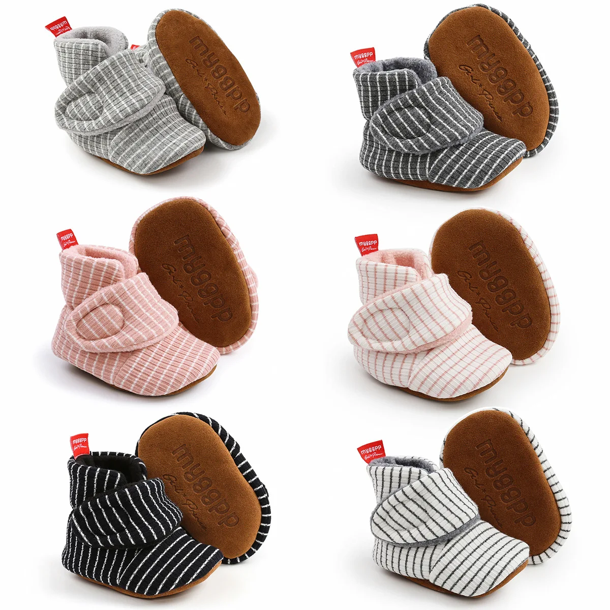 

2023 Warm Baby Shoes Newborn Baby Boys Girls Striped Toddler First Walkers Booties Cotton Comfort Anti-slip Infant Boots