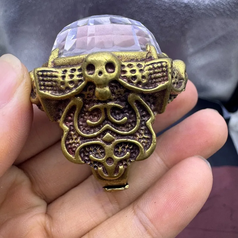 07 Oversize unisex ring with 30mm cultured multicolor corundum, carved and polished surface vintage statement finger jewelry