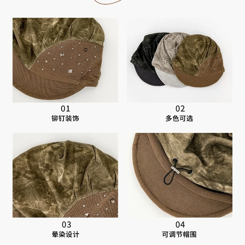 Japanische Nietenverbindung ​ ​ Kurzbrim-Mütze für Frühling und Herbst, modische Wintermütze, große Kopfbedeckung, Sonnenschutz, warme Newsboy-Kappe – Detail 6