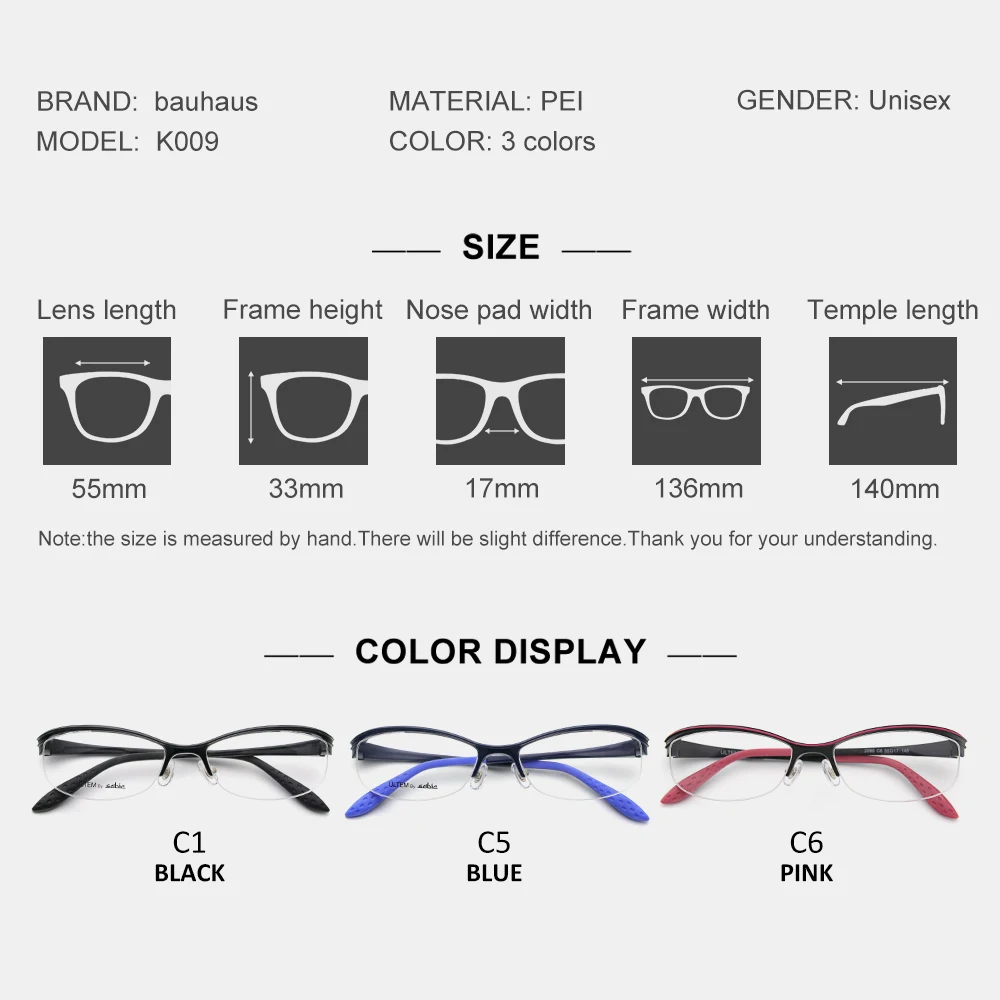K009 Unisex Half Rim Ultem PEI Eyeglasses Frame Super Light Flexible Two-tone Optical Spectacles
