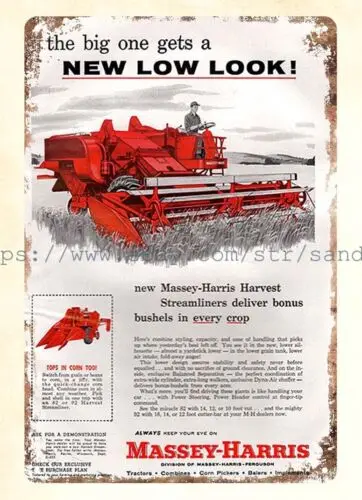 metal wall decor 1957 Massey Harris Combine Tractor Ranch Farm metal tin sign