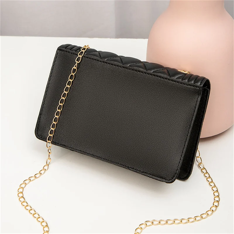 Women Fashion Chain Shoulder Crossbody Bag Embroidery Embossed PU Leather Small Square Bags