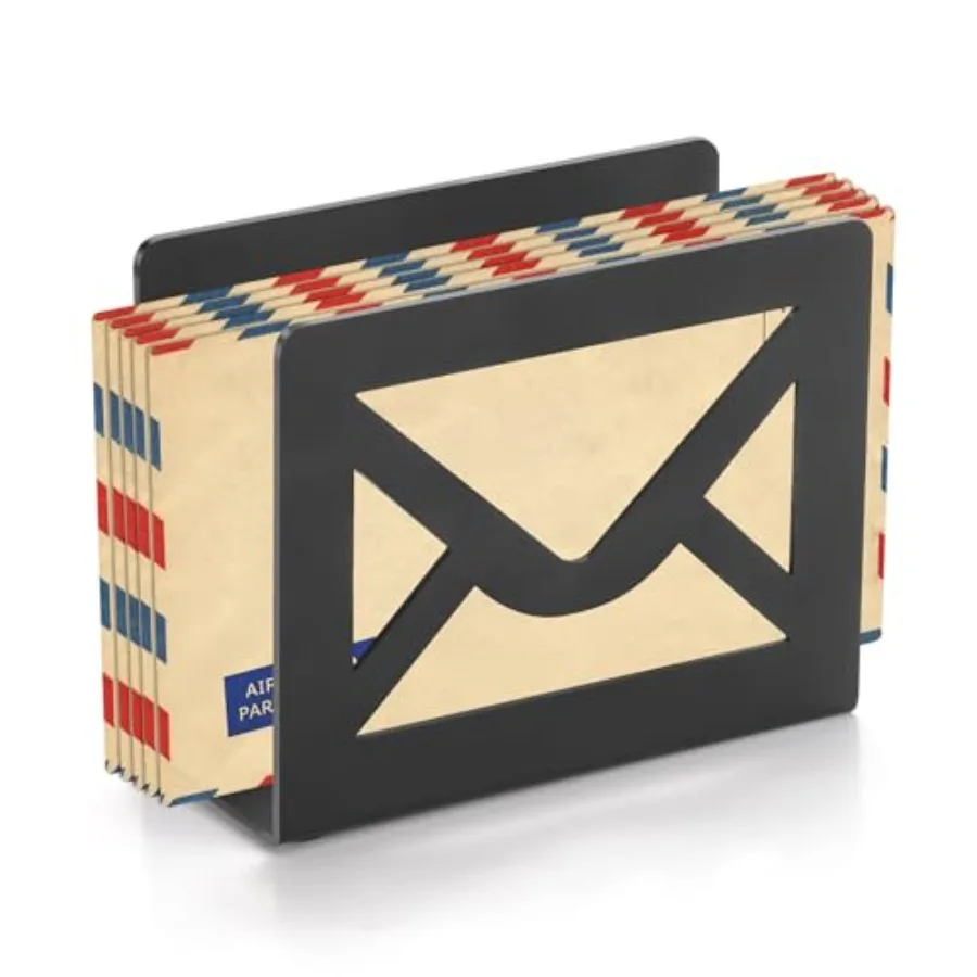 Desktop Metal Mail Holder, Modern Letter Organizer for Desk with Cutout Envelope Design, Home and Office Envelope and Document