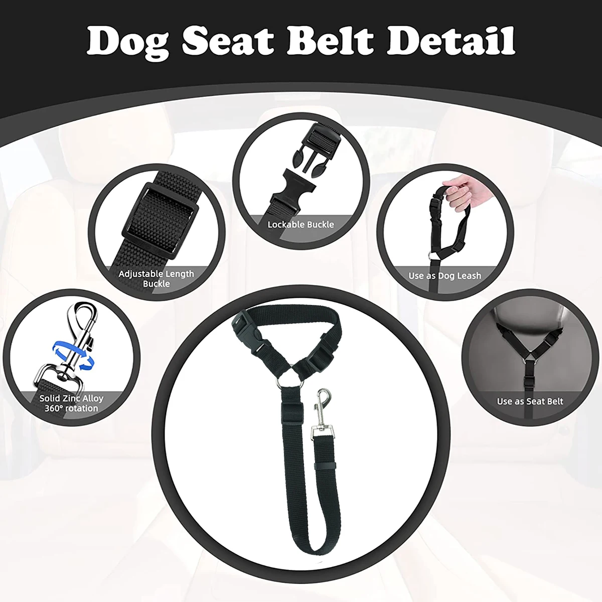 Solid Color Two-in-one Pet Car Seat Belt Nylon Lead Leash Backseat Safety Belt Adjustable Dogs Harness Collar Pet Accessories view 5