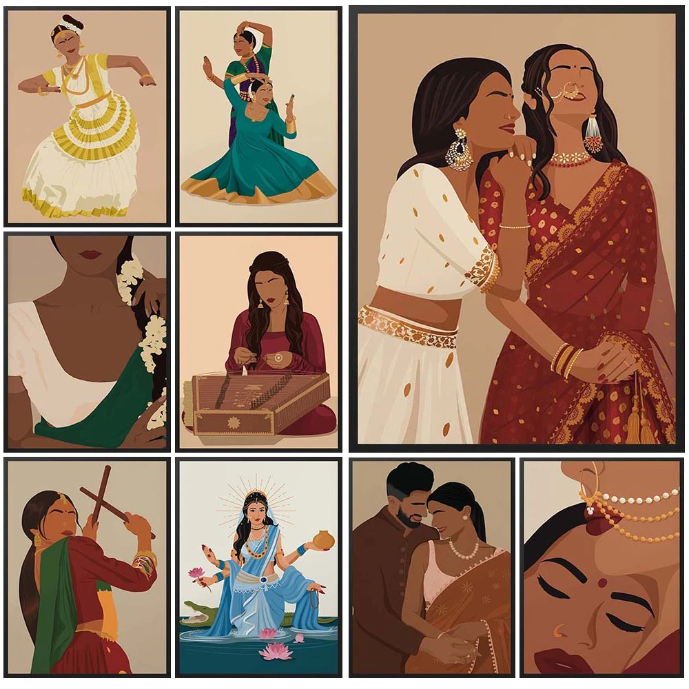 

Indian Sisters Brown Girl Woman Feminist Poster Wall Art Canvas Painting Home Decor Wall Pictures For Living Room Unframed