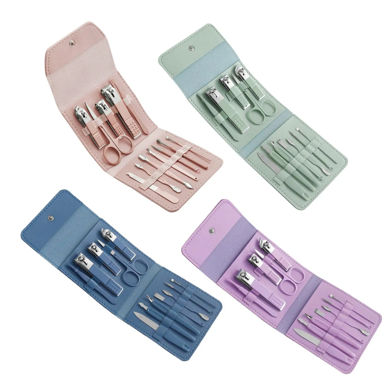 12Pcs/Set Manicure Set Home Nail Files Sharp Tweezers with PU Leather Bag