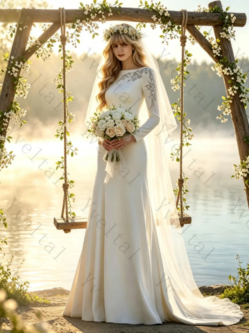 Customized Graceful Dignified Temperament Scoop Neck Long Sleeves Wedding Dresses Mermaid Fascinating Fashion Bridal Gown