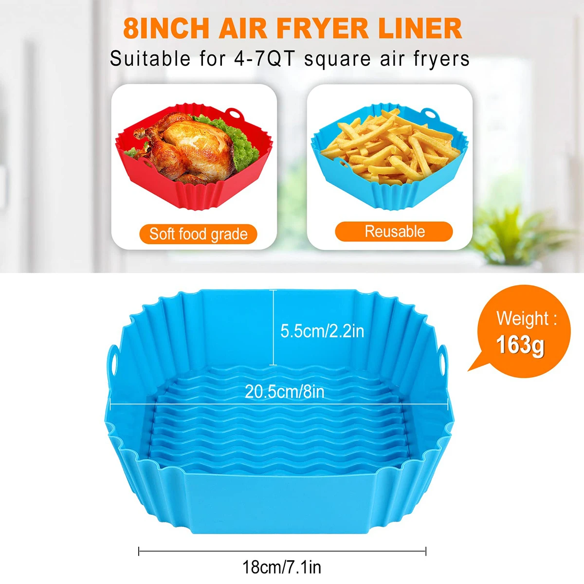 Airfryer Silicone Basket Reusable Oven Baking Tray Silicone Mold For Air Fryer Pizza Fried Chicken Basket Air Fryer Accessories