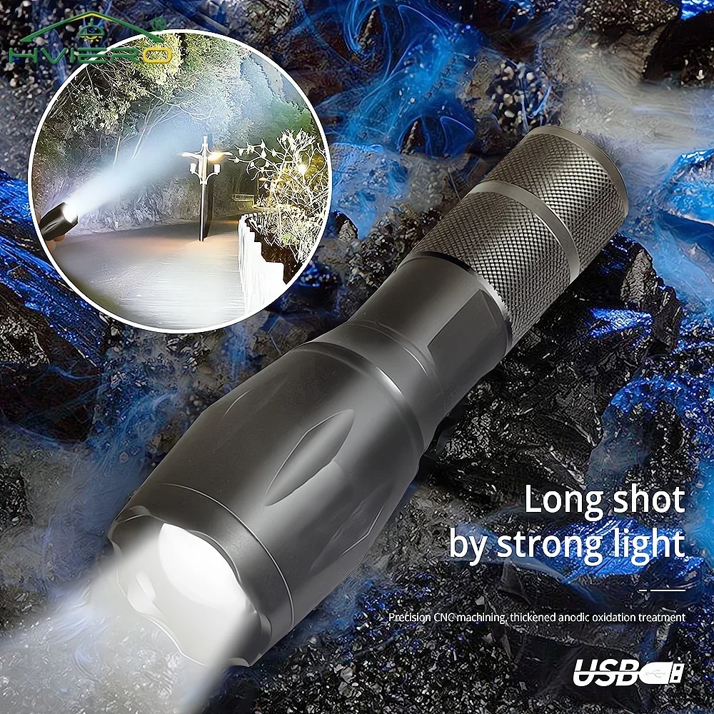 

Outdoor Mini Strong Flashlight USB Charging Camping Waterproof Focusing Remote For Home Lighting Portable Work Emergency Fishing