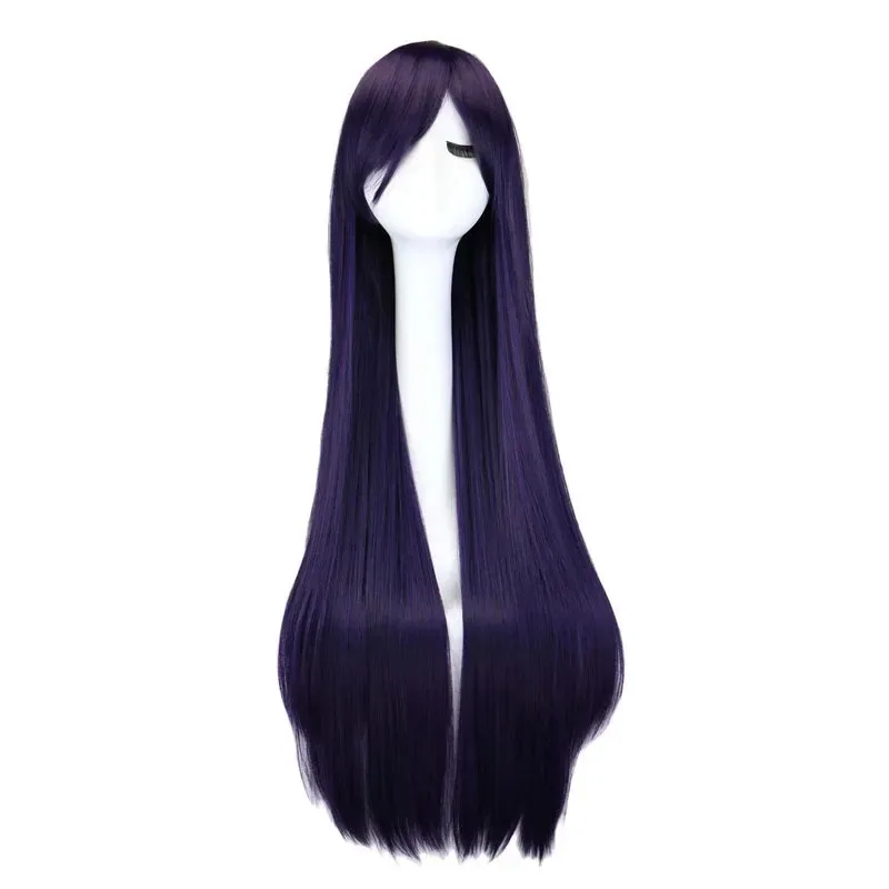 2025 aaa QQXCAIW Long Straight Cosplay Wig Purple Black Red Pink Blue Dark Brown 100 Cm Synthetic Hair Wigs