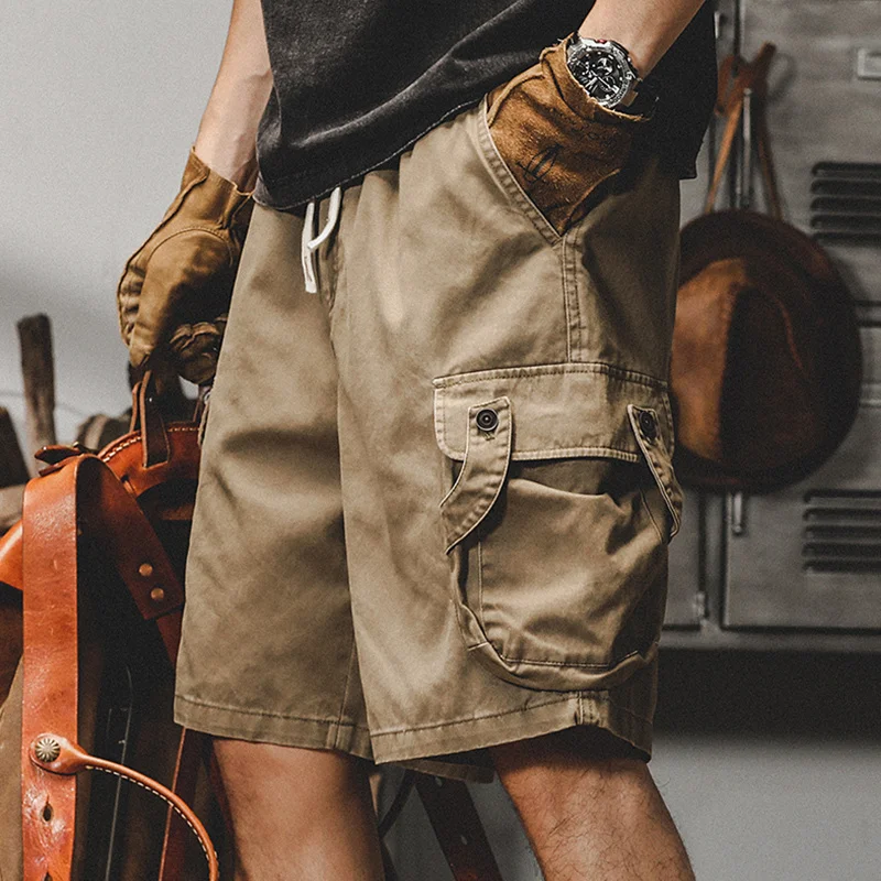 Men's American Vintage Cargo Shorts Summer Trendy Casual Loose Straight Wide Leg 5 Pocket Above Knee Streetwear