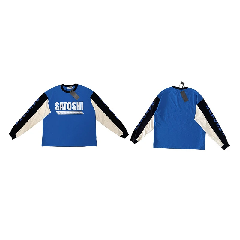 Satoshi Cotton Splice Long Sleeve Tshirt Letter Logo Men Women Best Quality Loose New Arrival