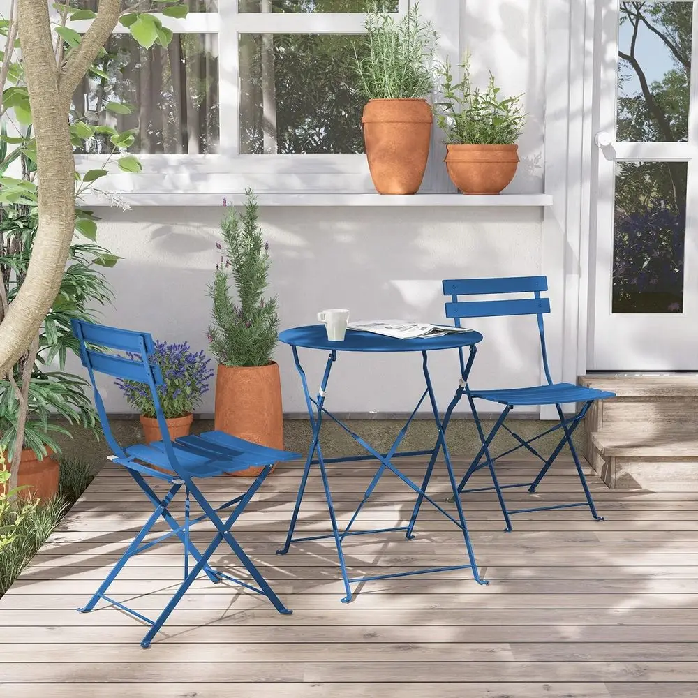 Premium Frame Patio Bistro Set, Folding Outdoor Patio Furniture Sets, 3 Piece Patio Set of Folding Patio Table and Chairs, Peac