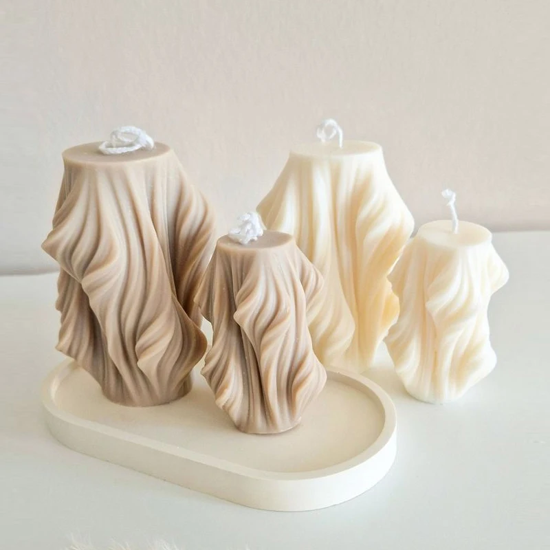 DIY Irregular Wave Pillar Gypsum Molds Handmade Soap Candle Making Supplies Geometric Wave Aroma Candle Silicone Mold