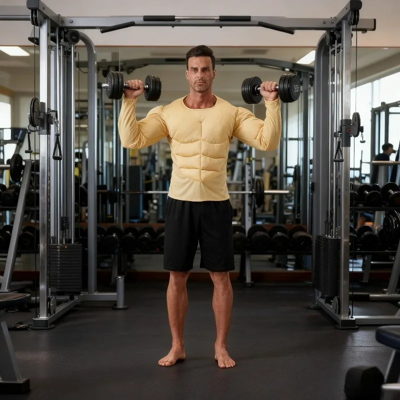 

Мужская футболка с поддельными мышцами пресса, карнавальная мужская одежда Fierce, пародия, реквизит для косплея, эластичные трехмерные мышцы груди